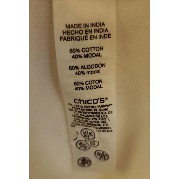 Chico's Cotton Modal Blend White Pullover Ruffle SleeveTunic Top Size L EUC - Picture 8 of 8